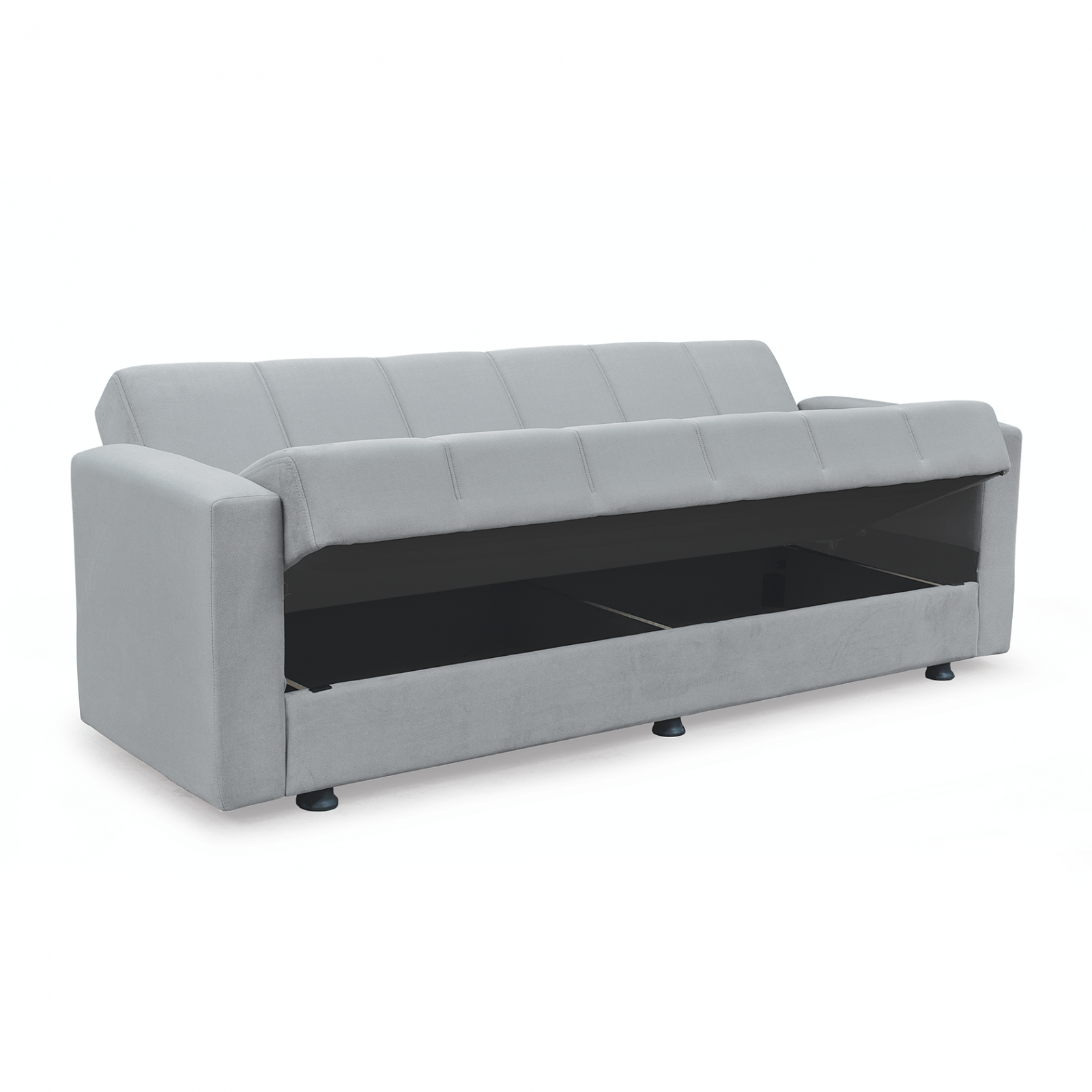 Canapele Moderne - Canapea extensibila MARBELLA ONE, 3 locuri, cu arcuri si lada depozitare, gri deschis, 214x73x80 cm