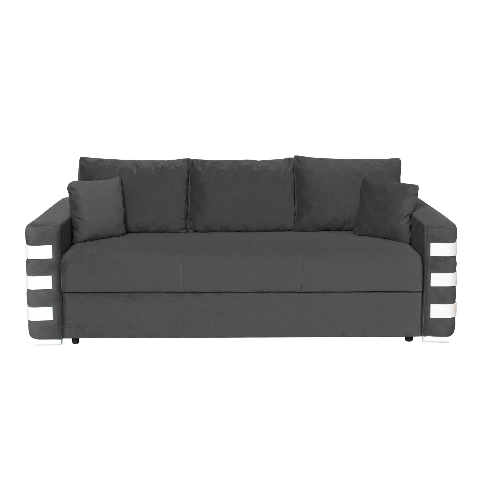 Promo - Canapea LIMA extensibila, 3 locuri, cu arcuri si lada depozitare, gri inchis + ornamente alb, 230x110x80 cm