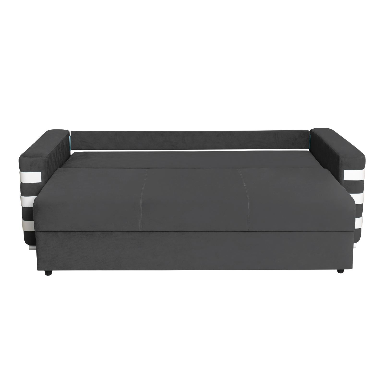 Promo - Canapea LIMA extensibila, 3 locuri, cu arcuri si lada depozitare, gri inchis + ornamente alb, 230x110x80 cm