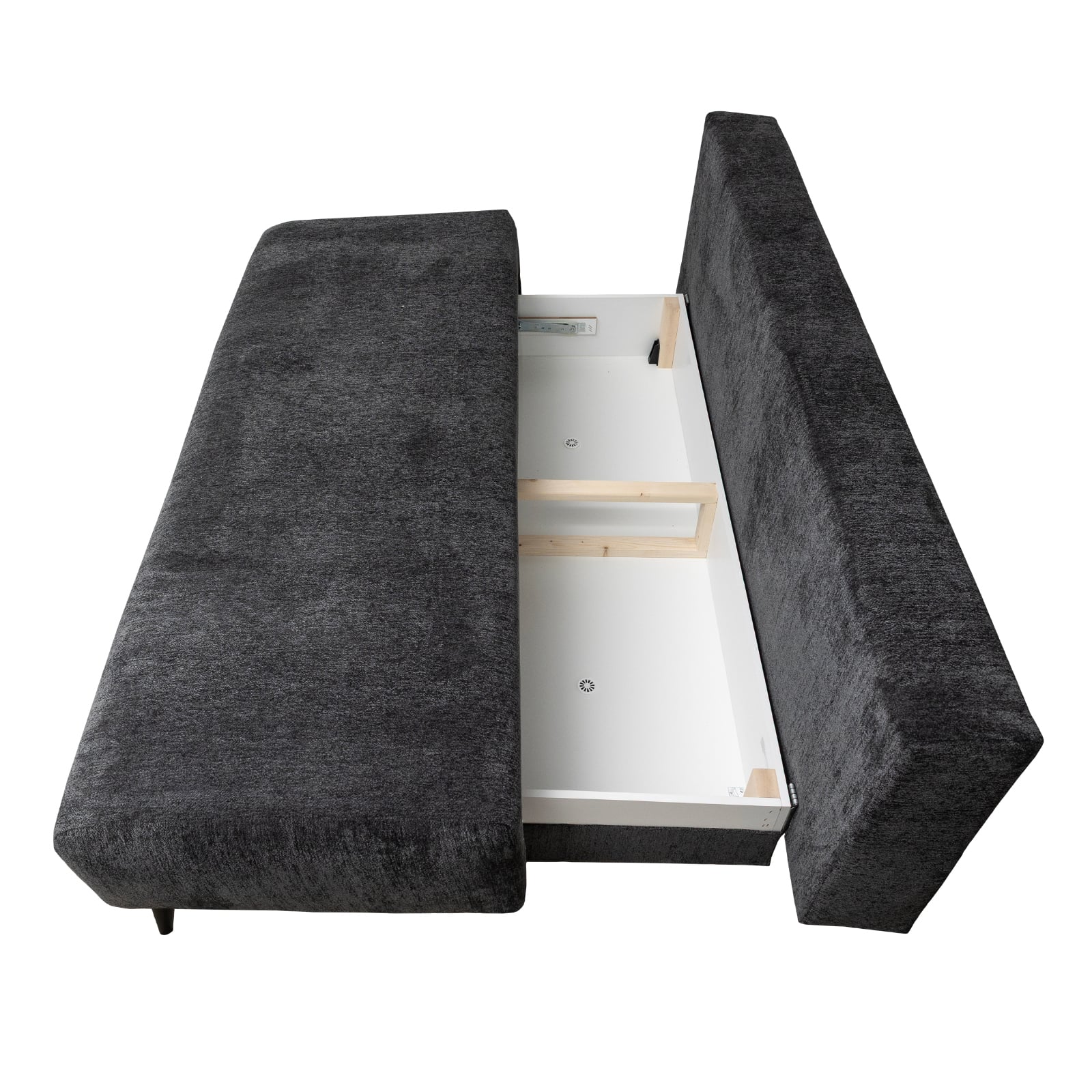 Produs în România - Canapea TIME NEW extensibila, 3 locuri, cu arcuri si lada depozitare, gri inchis, 200x100x90 cm