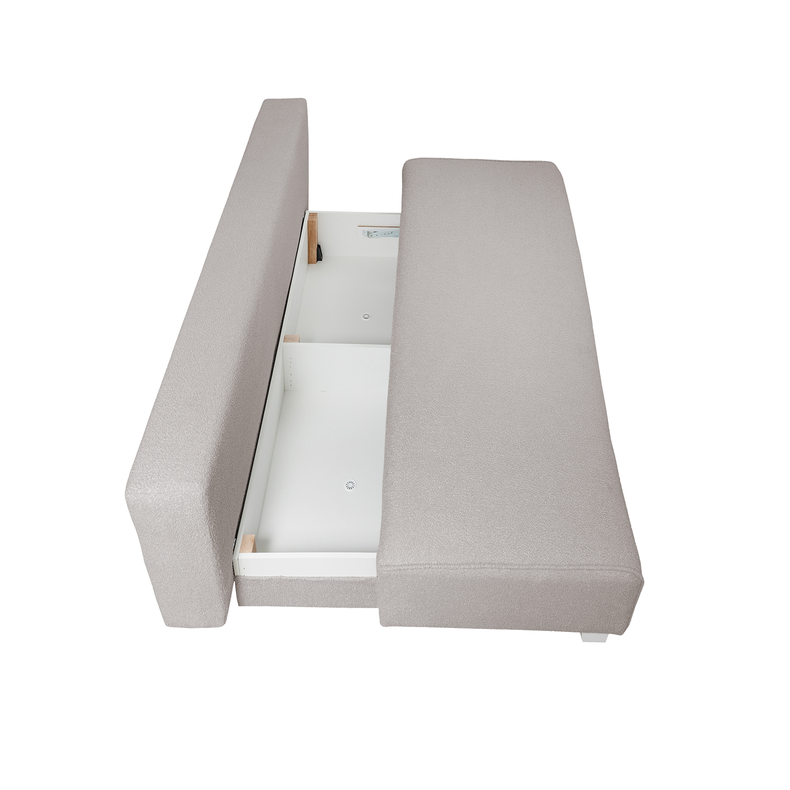 Canapele Extensibile - Canapea YASMIN II BUCLE extensibila, 3 locuri, cu arcuri si lada depozitare, gri cu nuante roz, 190x100x90 cm