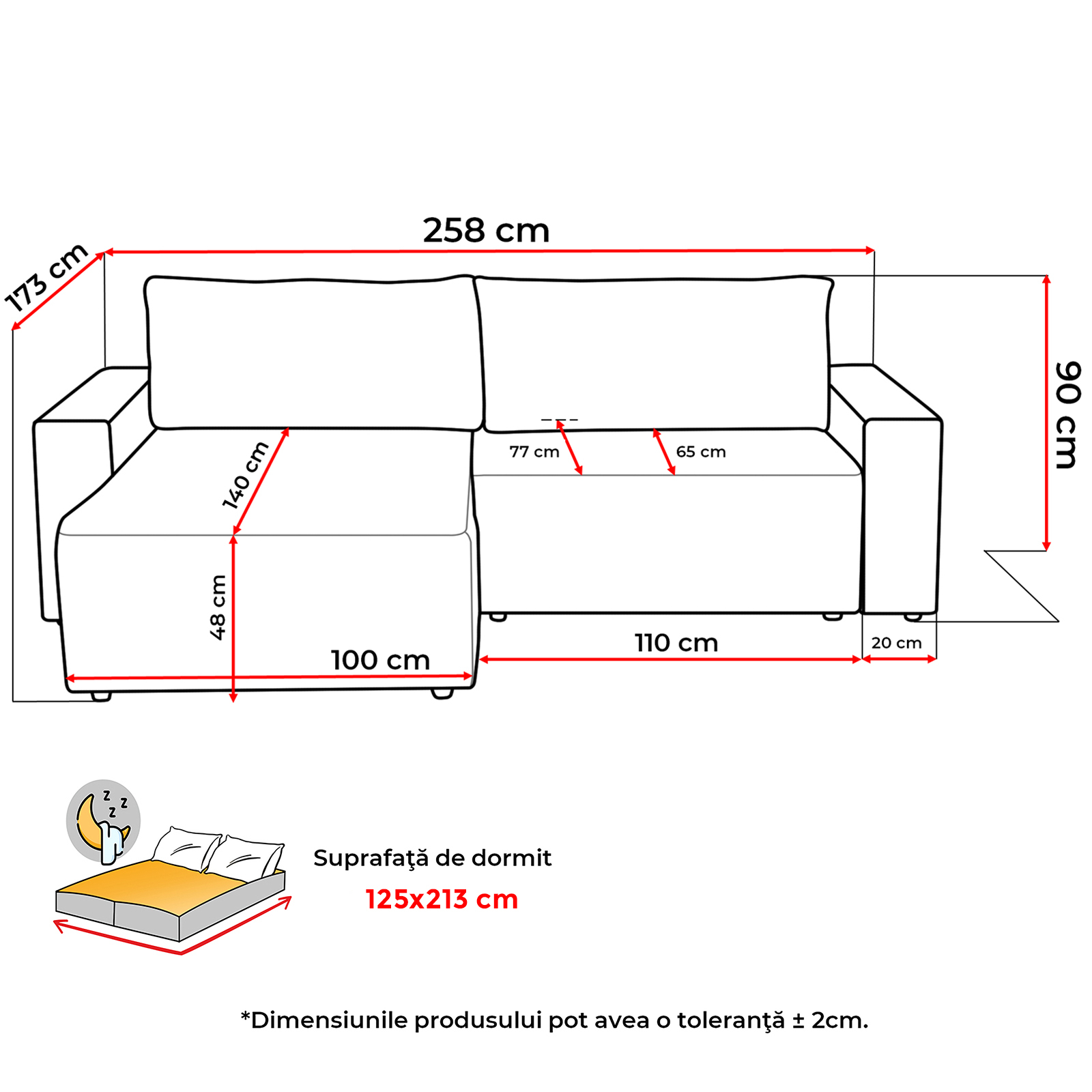 Coltare Moderne - Coltar DALLAS ONE extensibil, cu lada depozitare, colt interschimbabil, diverse culori Grupa 2, 258x173x90 cm