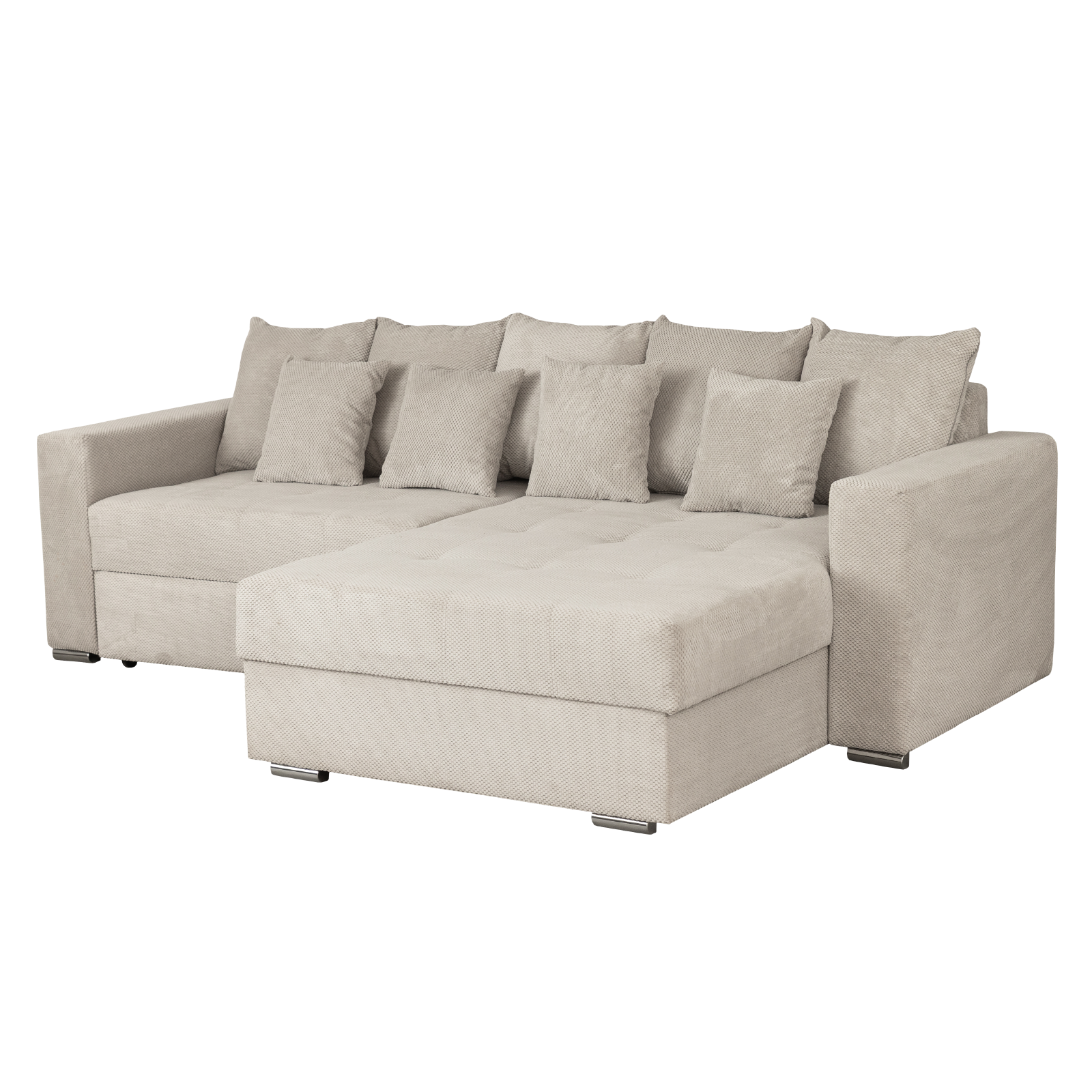 Produs în România - Coltar FELIX extensibil, cu arcuri si lada depozitare, colt interschimbabil, bej, 266x165x90 cm