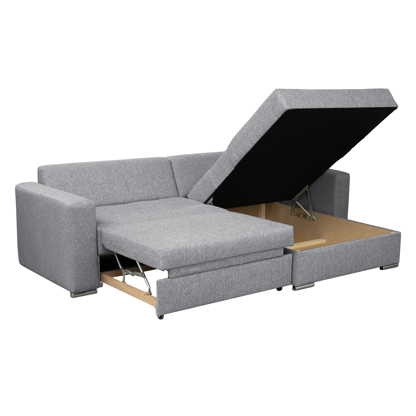 Produs în România - Coltar FELIX extensibil, cu arcuri si lada depozitare, colt interschimbabil, gri, 266x165x90 cm