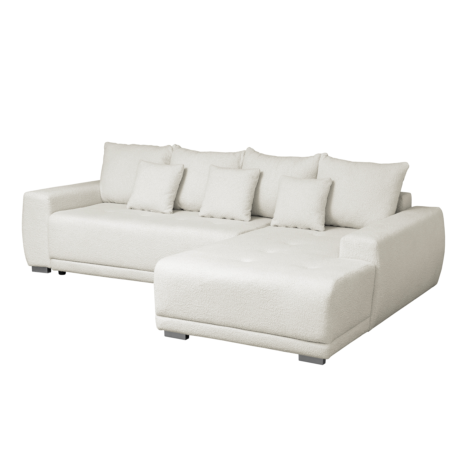 Produs în România - Coltar MARIBO L BUCLE extensibil, cu arcuri si lada depozitare, colt dreapta, crem, 280x204x92 cm