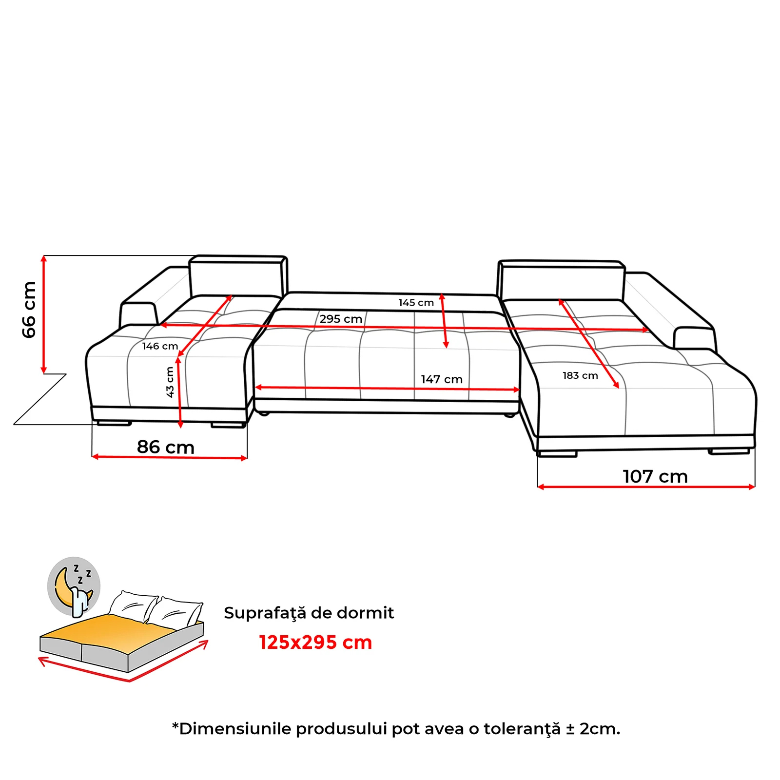 Produs în România - Coltar MARIBO U extensibil, cu arcuri si lada depozitare, colt dreapta, 350x203x90 cm - ExpoMob