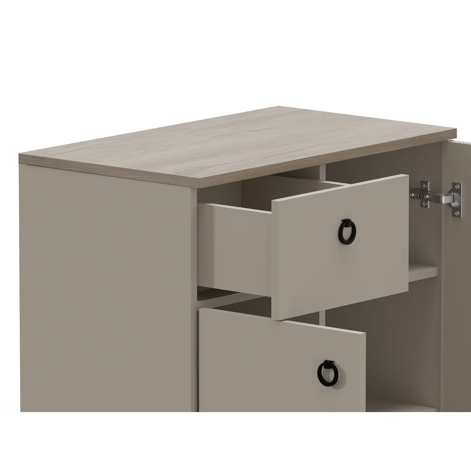 Colectia DOMINICA - Comoda DOMINICA, 2 usi, 1 sertar, taupe + stejar silverjack, 70x41x93 cm