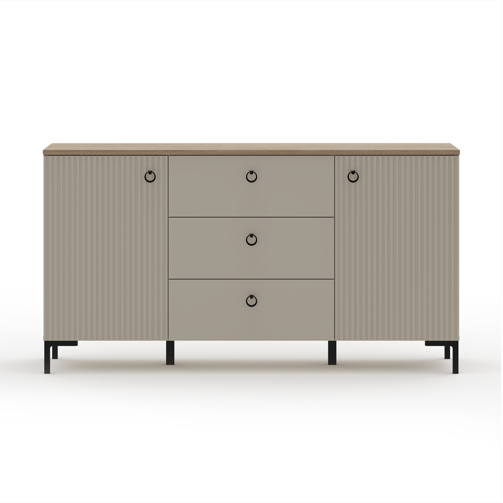 Comode - Comoda DOMINICA, 2 usi, 3 sertare, taupe + stejar silverjack, 150x41x81 cm