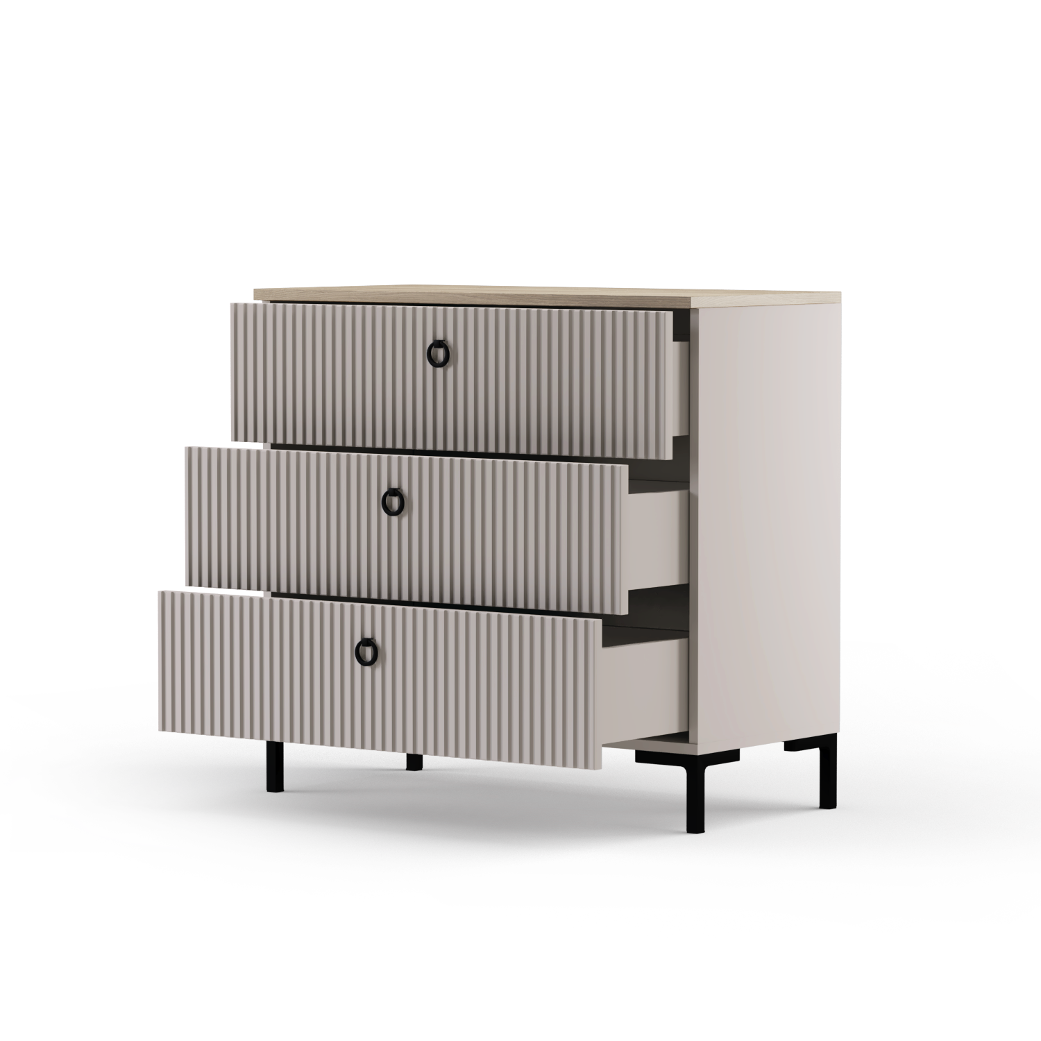 Comode - Comoda DOMINICA, 3 sertare, taupe + stejar silverjack, 85,5x41x81 cm