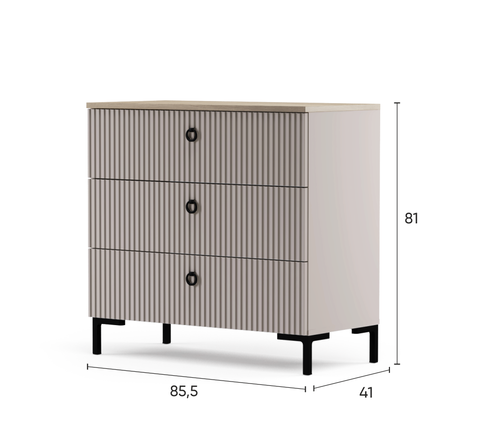 Comode - Comoda DOMINICA, 3 sertare, taupe + stejar silverjack, 85,5x41x81 cm