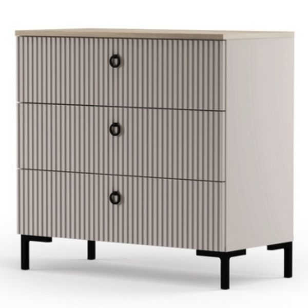 Comode - Comoda DOMINICA, 3 sertare, taupe + stejar silverjack, 85,5x41x81 cm