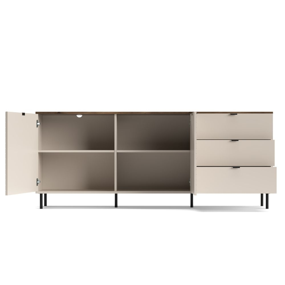 Colectia EVO - Comoda EVO, 2 usi, 3 sertare, casmir + stejar castello, 183,4x40x75,2 cm