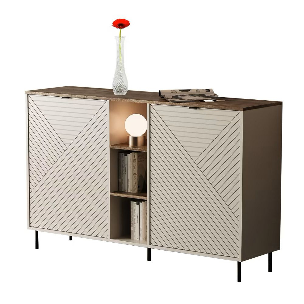 Colectia EVO - Comoda EVO, 2 usi, rafturi, casmir + stejar castello, 153,4x40x95,4 cm