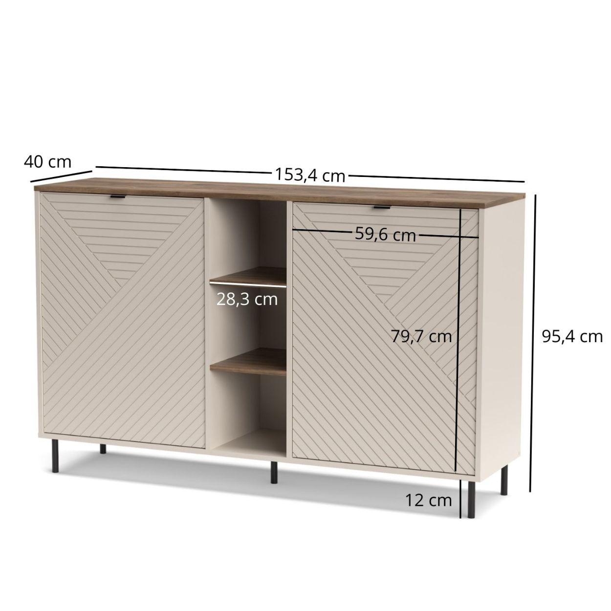 Colectia EVO - Comoda EVO, 2 usi, rafturi, casmir + stejar castello, 153,4x40x95,4 cm