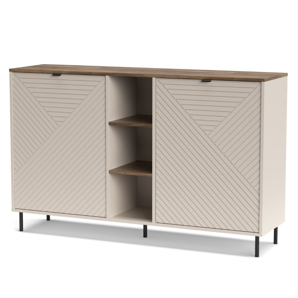 Colectia EVO - Comoda EVO, 2 usi, rafturi, casmir + stejar castello, 153,4x40x95,4 cm