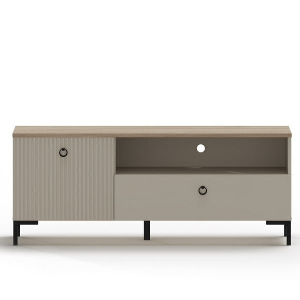 Comode TV - Comoda TV DOMINICA, 1 usa rabatabila, 1 sertar, taupe + stejar silverjack, 135x41x54,5 cm