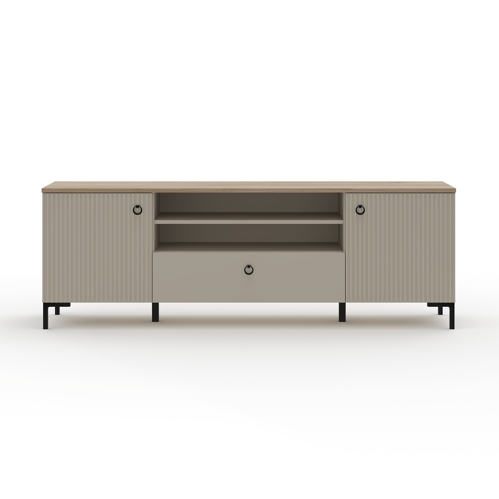 Comode TV - Comoda TV DOMINICA, 2 usi, 1 sertar, taupe + stejar silverjack, 184x41x63 cm