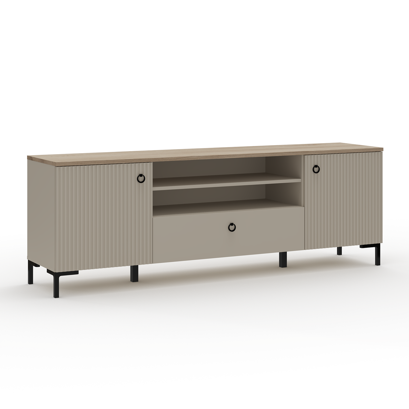 Comode TV - Comoda TV DOMINICA, 2 usi, 1 sertar, taupe + stejar silverjack, 184x41x63 cm