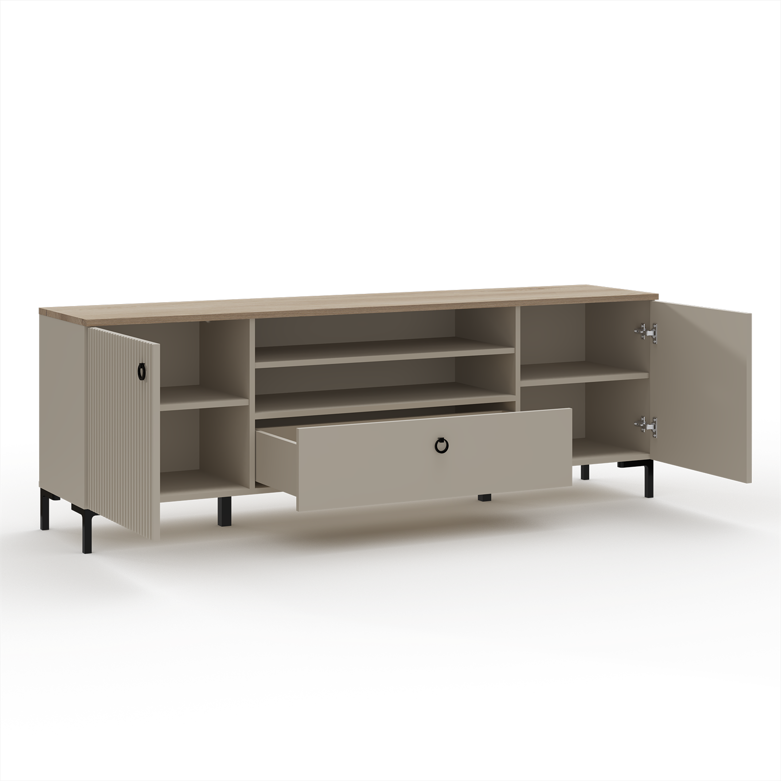 Comode TV - Comoda TV DOMINICA, 2 usi, 1 sertar, taupe + stejar silverjack, 184x41x63 cm