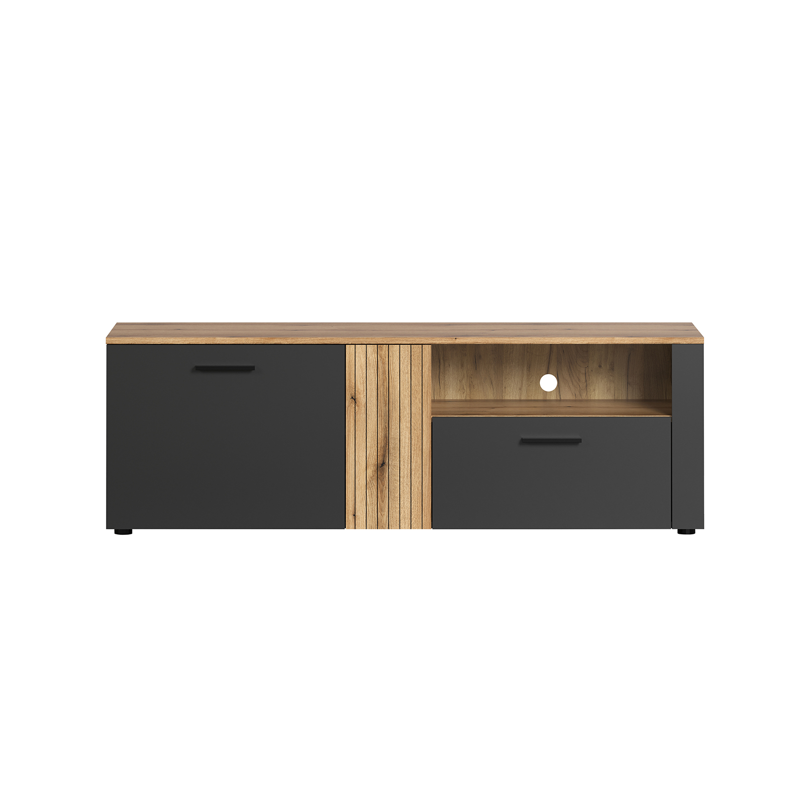 Colectia ESTEBAN - Comoda TV ESTEBAN, 2 usi, 1 sertar, grafit + stejar evok, 150x42x50 cm