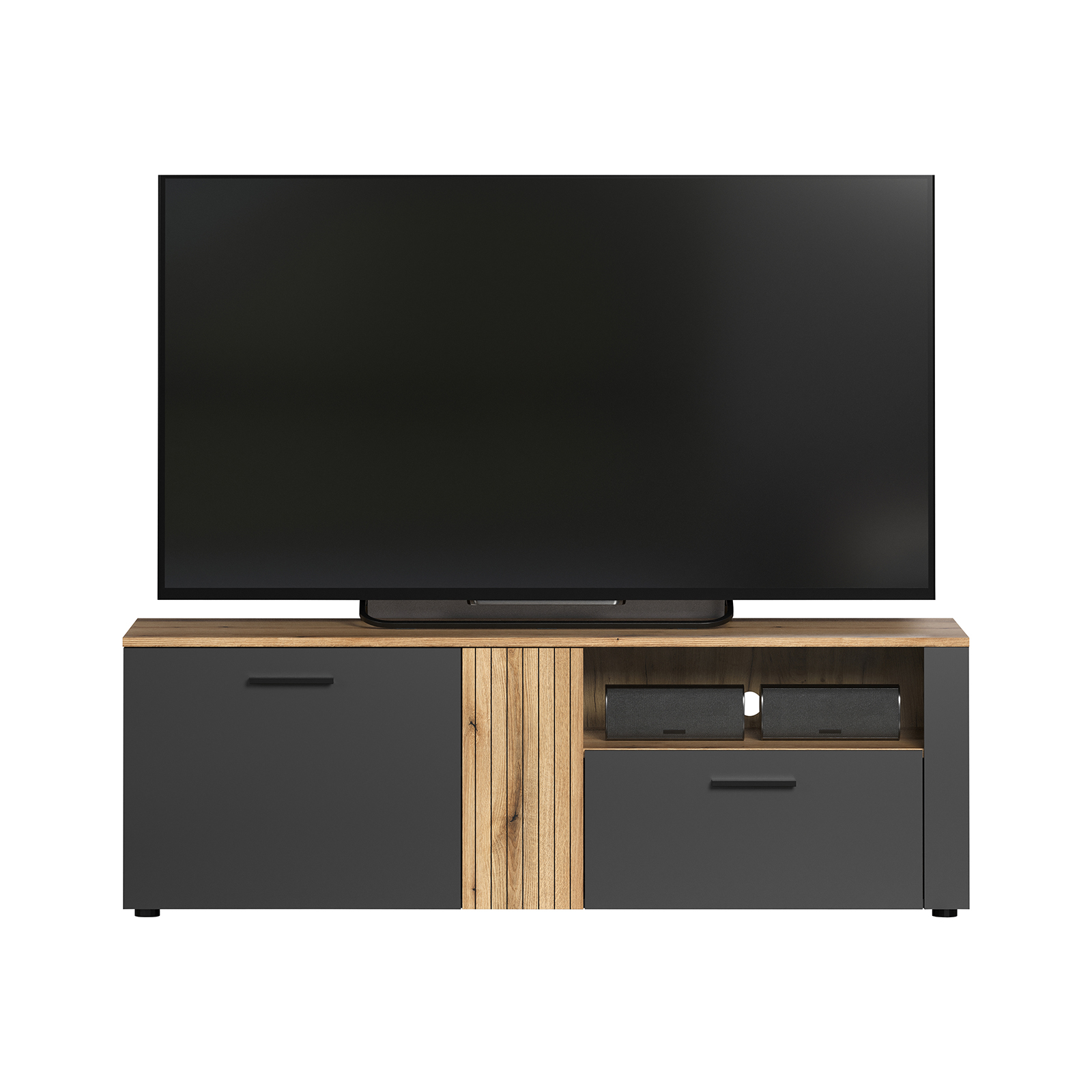 Colectia ESTEBAN - Comoda TV ESTEBAN, 2 usi, 1 sertar, grafit + stejar evok, 150x42x50 cm