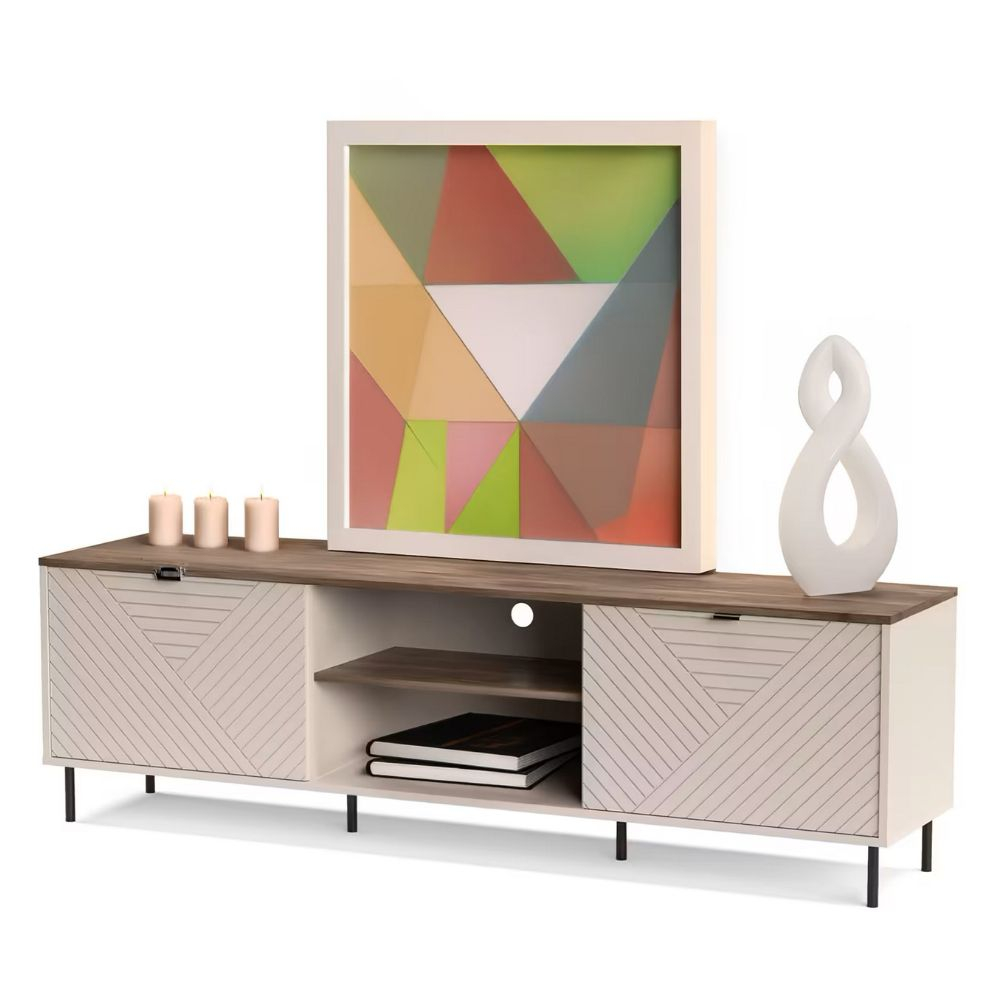 Colectia EVO - Comoda TV EVO, 2 usi, casmir + stejar castello, 183,4x40x55,2 cm