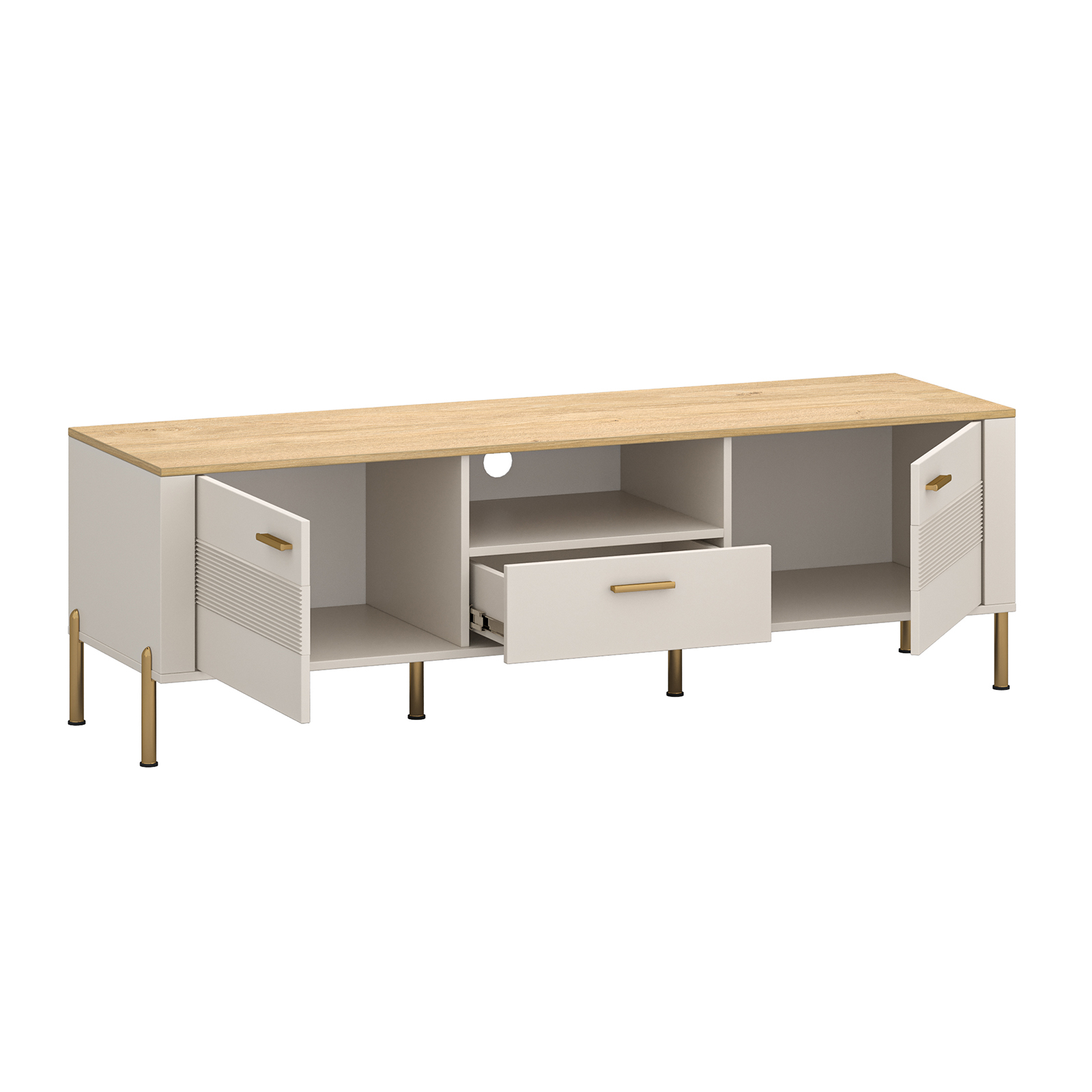 Colectia RUBEN - Comoda TV RUBEN, 2 usi, 1 sertar, casmir + stejar piatra, 172,7x50,2x53 cm