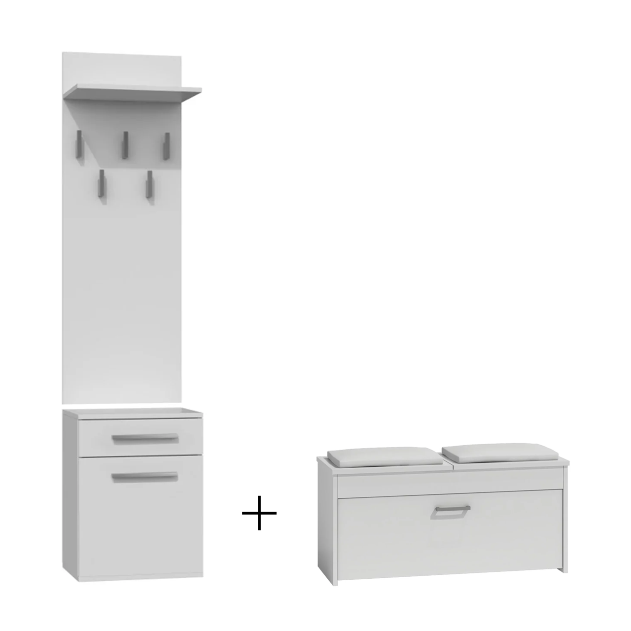 Holuri - Cuier BANGOR, cu lada si sertar, 50x35x181 cm + Pantofar LORCA, 3 rafturi, 100x38x46 cm, alb