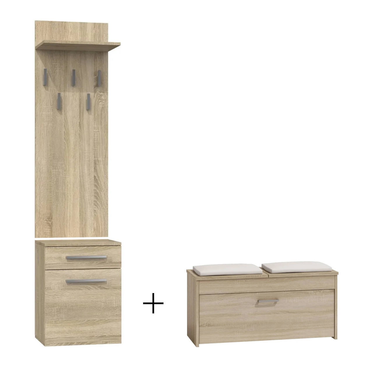 Holuri - Cuier BANGOR, cu lada si sertar, 50x35x181 cm + Pantofar LORCA, 3 rafturi, 100x38x46 cm, sonoma deschis