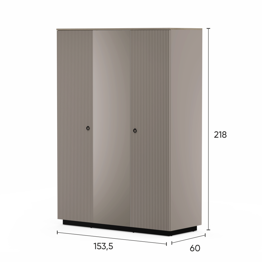 Colectia DOMINICA - Dulap DOMINICA, 3 usi, cu oglinda, taupe + stejar silverjack, 153x60x218 cm