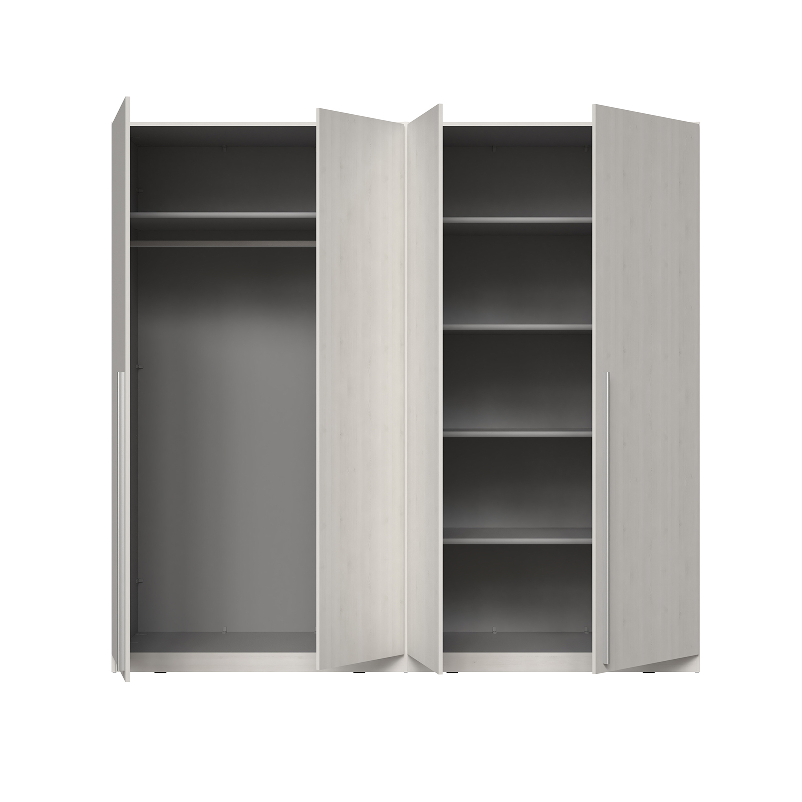 Dressinguri - Dulap AMIRA, 4 usi, 5 rafturi, bara haine, stejar alb, 228x59x213 cm