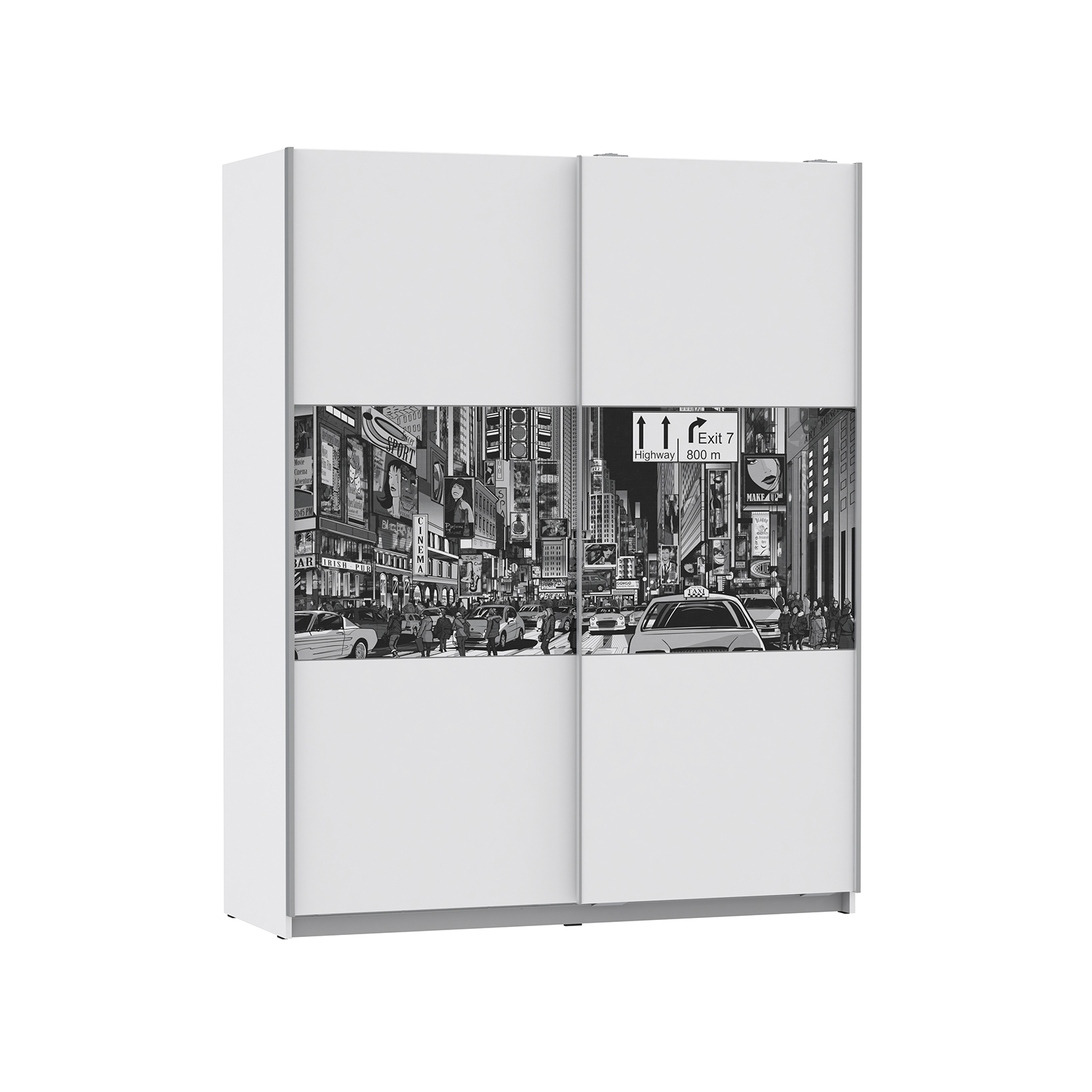 Dressinguri - Dulap TIGO, cu usi glisante, 5 rafturi, bara haine, alb, 150x61x191 cm