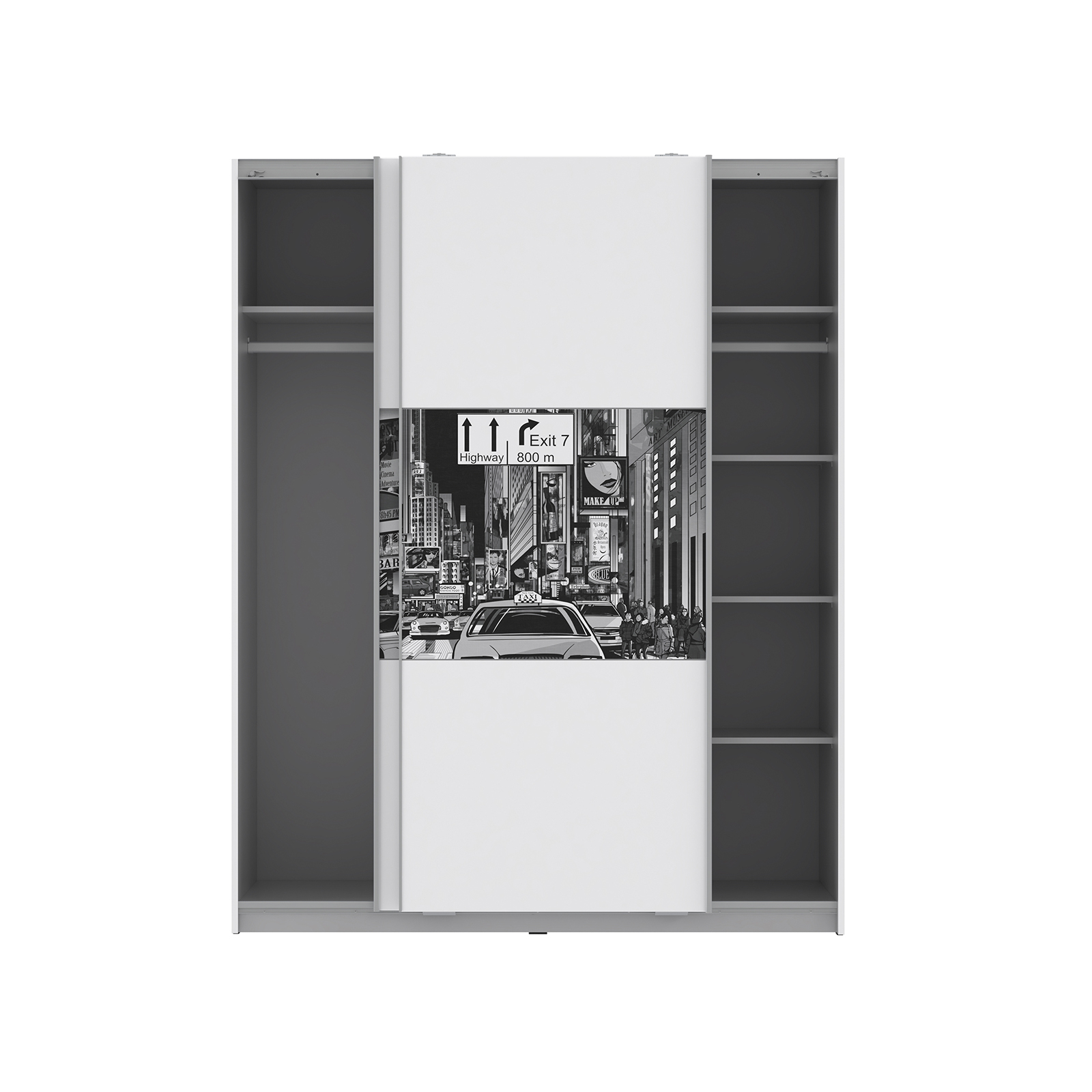 Dressinguri - Dulap TIGO, cu usi glisante, 5 rafturi, bara haine, alb, 150x61x191 cm