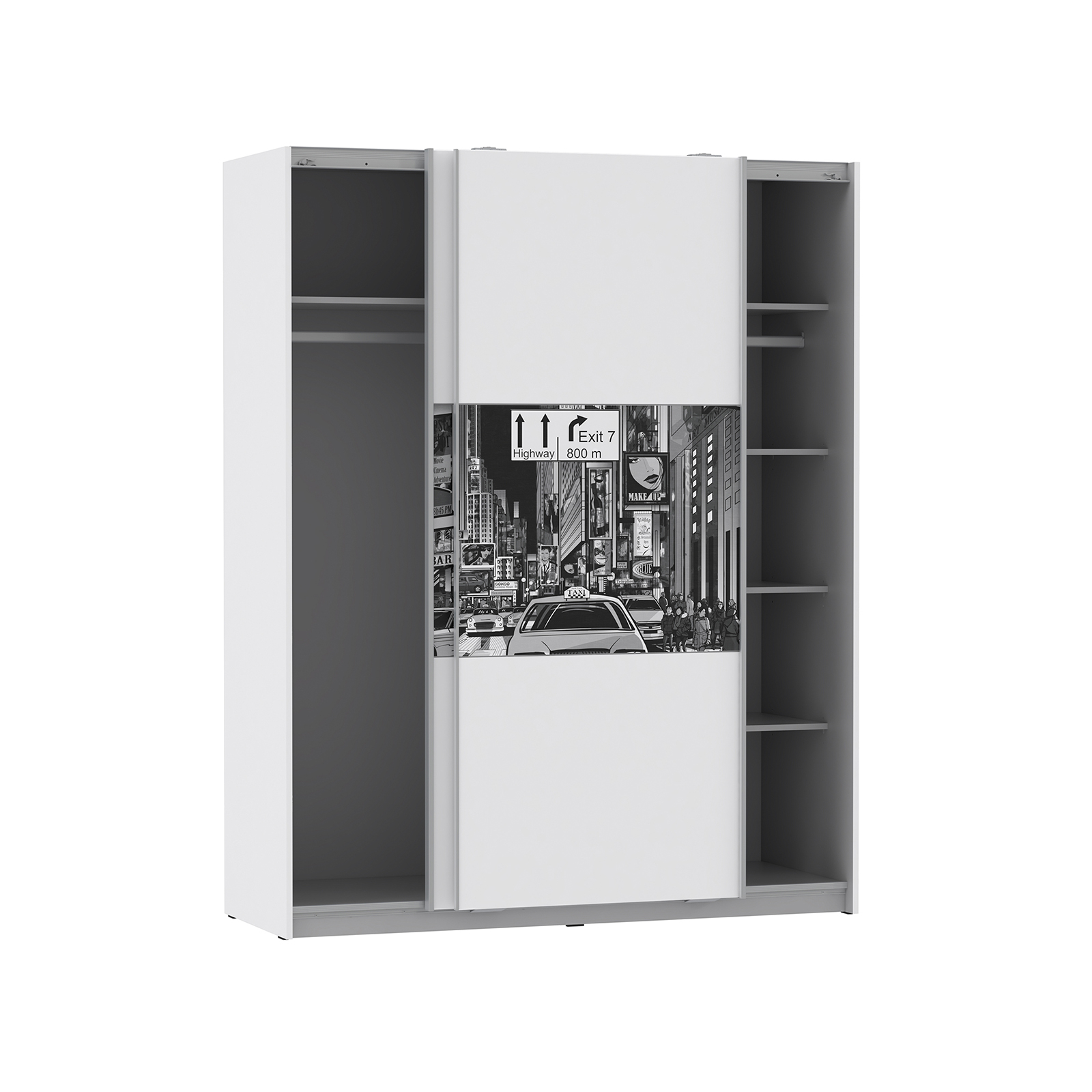 Dressinguri - Dulap TIGO, cu usi glisante, 5 rafturi, bara haine, alb, 150x61x191 cm