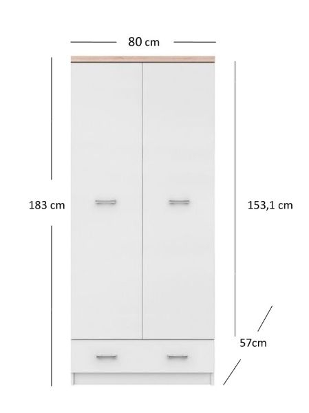 Dulapuri - Dulap TOP MIX, 2 usi, 1 sertar, alb, 80x57x183 cm
