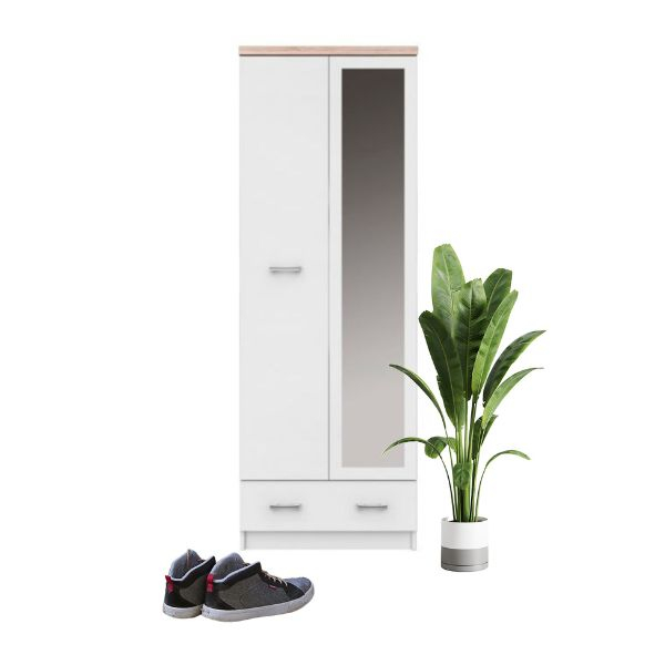 Dulapuri - Dulap TOP MIX, 2 usi, 1 sertar, oglinda, alb, 60x33x183 cm
