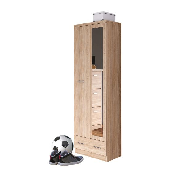 Dulapuri - Dulap TOP MIX, 2 usi, 1 sertar, oglinda, stejar sonoma, 60x33x183 cm