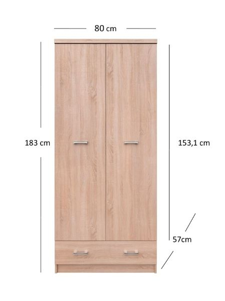 Dulapuri - Dulap TOP MIX, 2 usi, 1 sertar, stejar sonoma, 80x57x183 cm