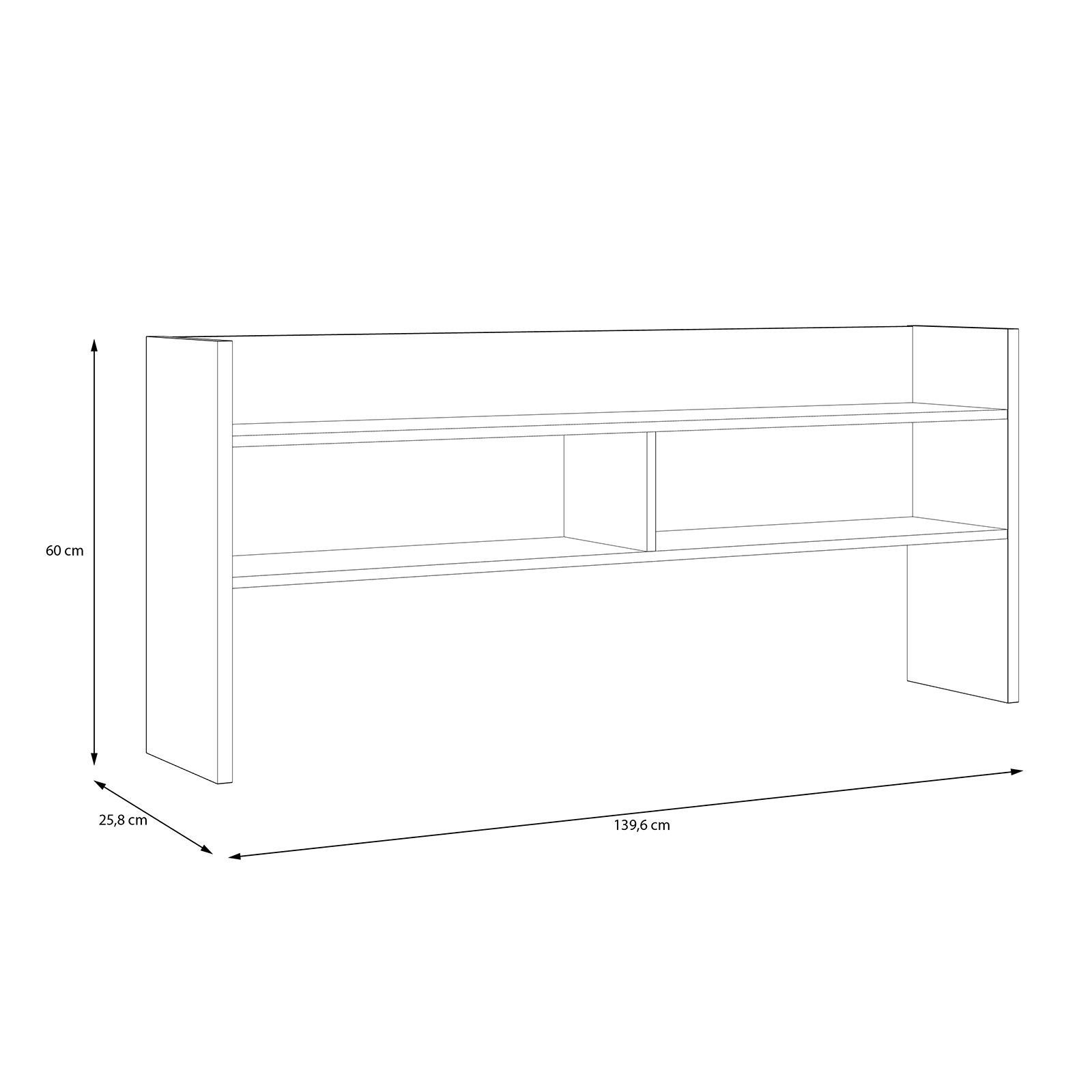 Componente birou - Etajera birou RAMIRO, cu spatii depozitare, alb + stejar Artisan, 140x26x60 cm