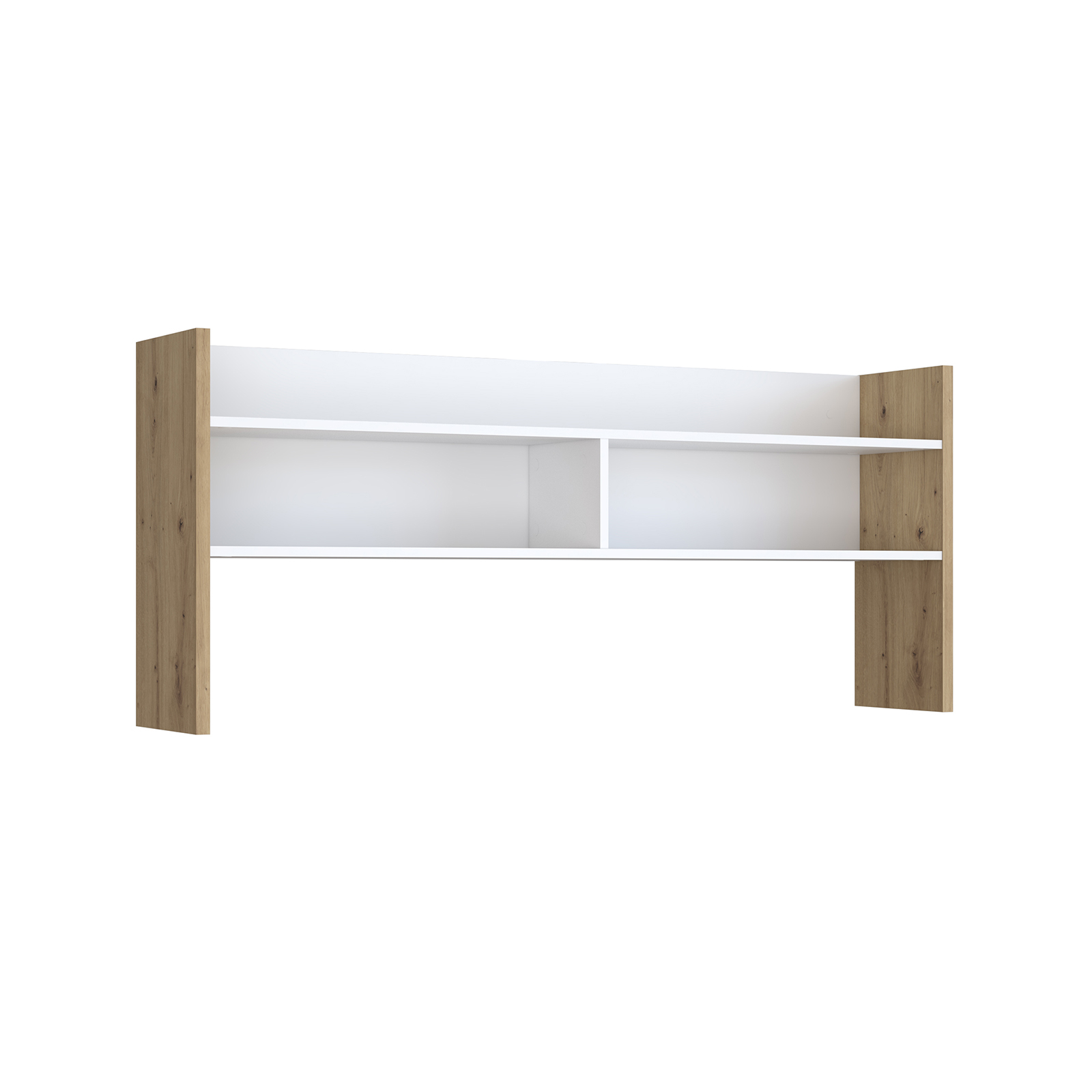 Componente birou - Etajera birou RAMIRO, cu spatii depozitare, alb + stejar Artisan, 140x26x60 cm