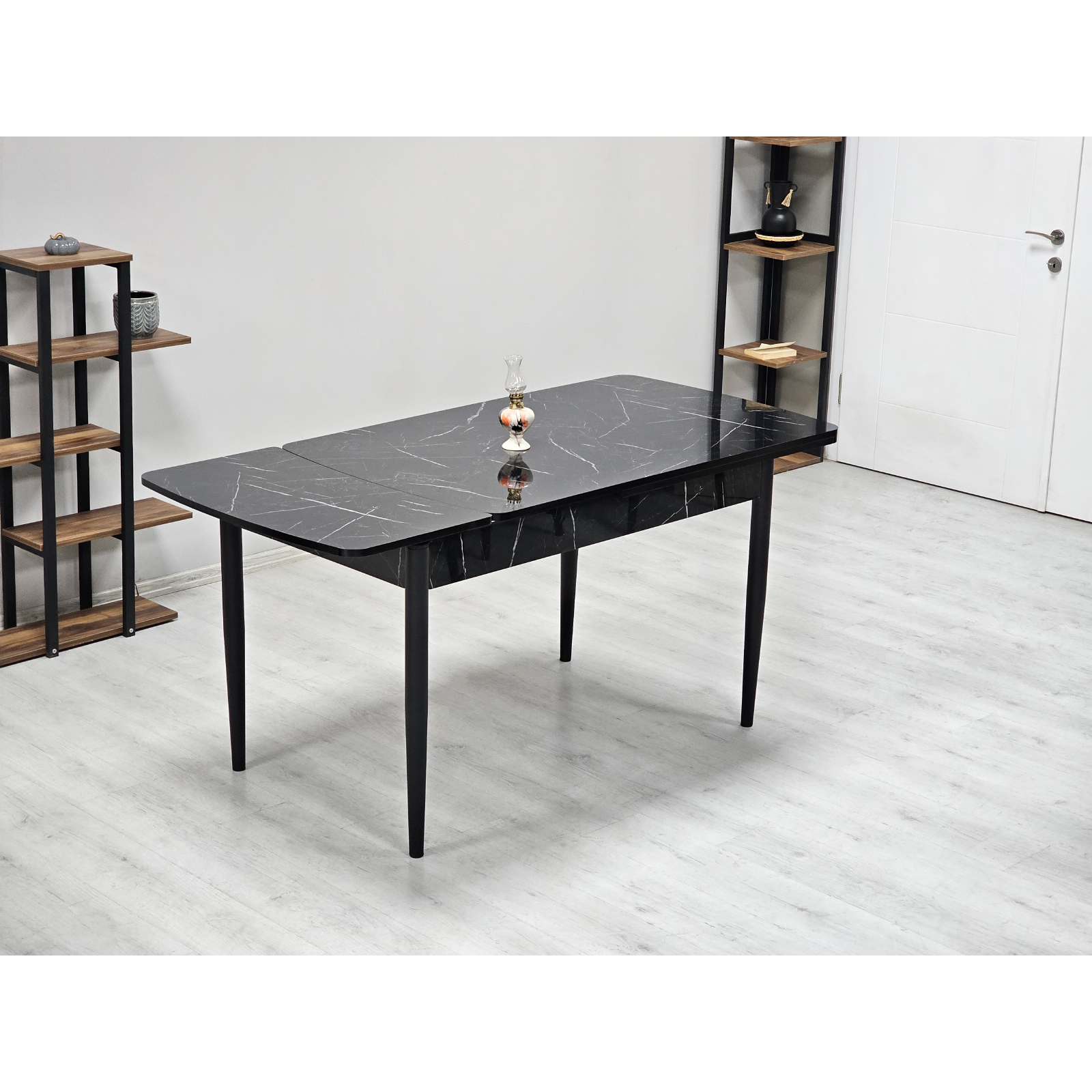 Mese Living - Masa extensibila JUMP, dreptunghiulara, marmura negru, 130x80x73 cm