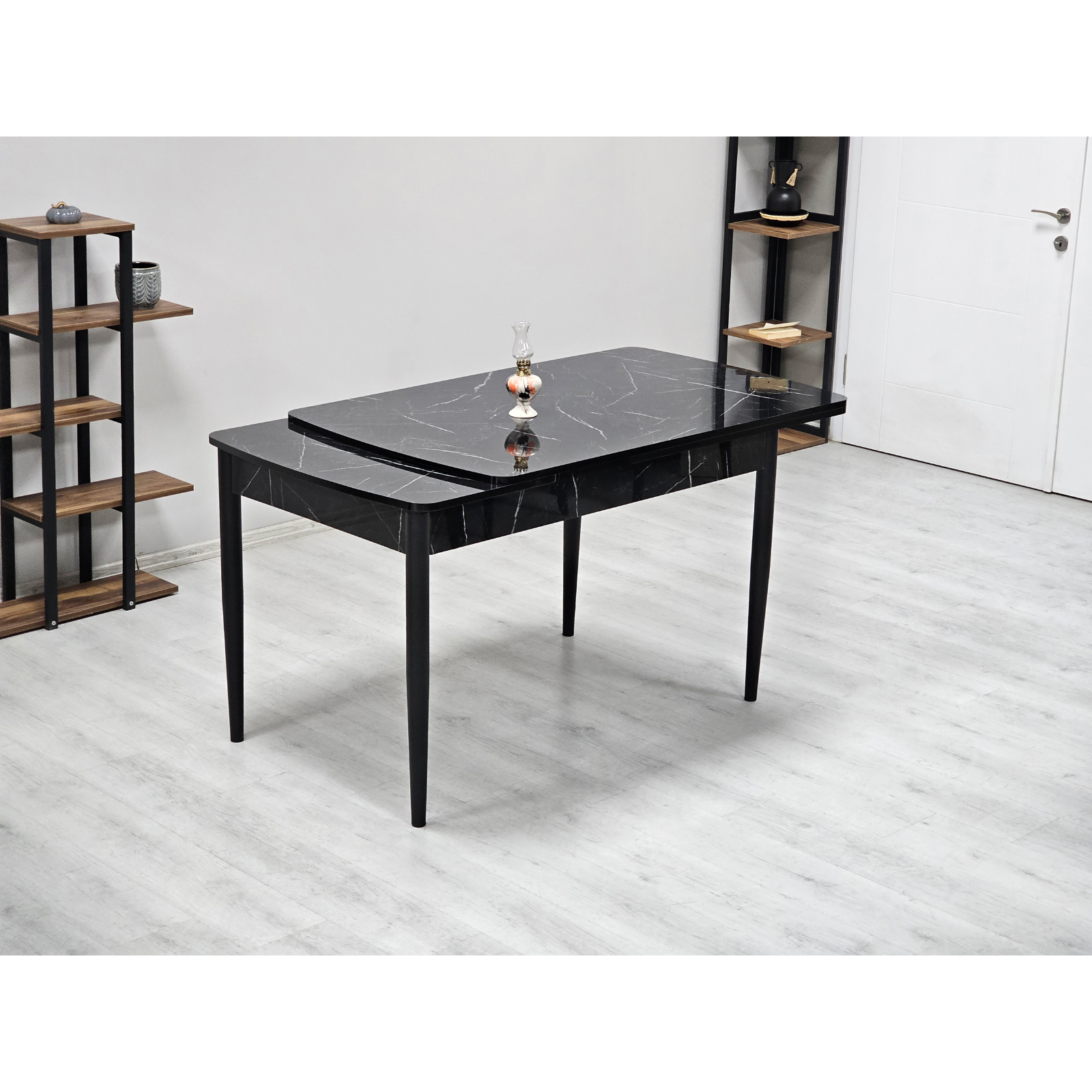 Mese Living - Masa extensibila JUMP, dreptunghiulara, marmura negru, 130x80x73 cm