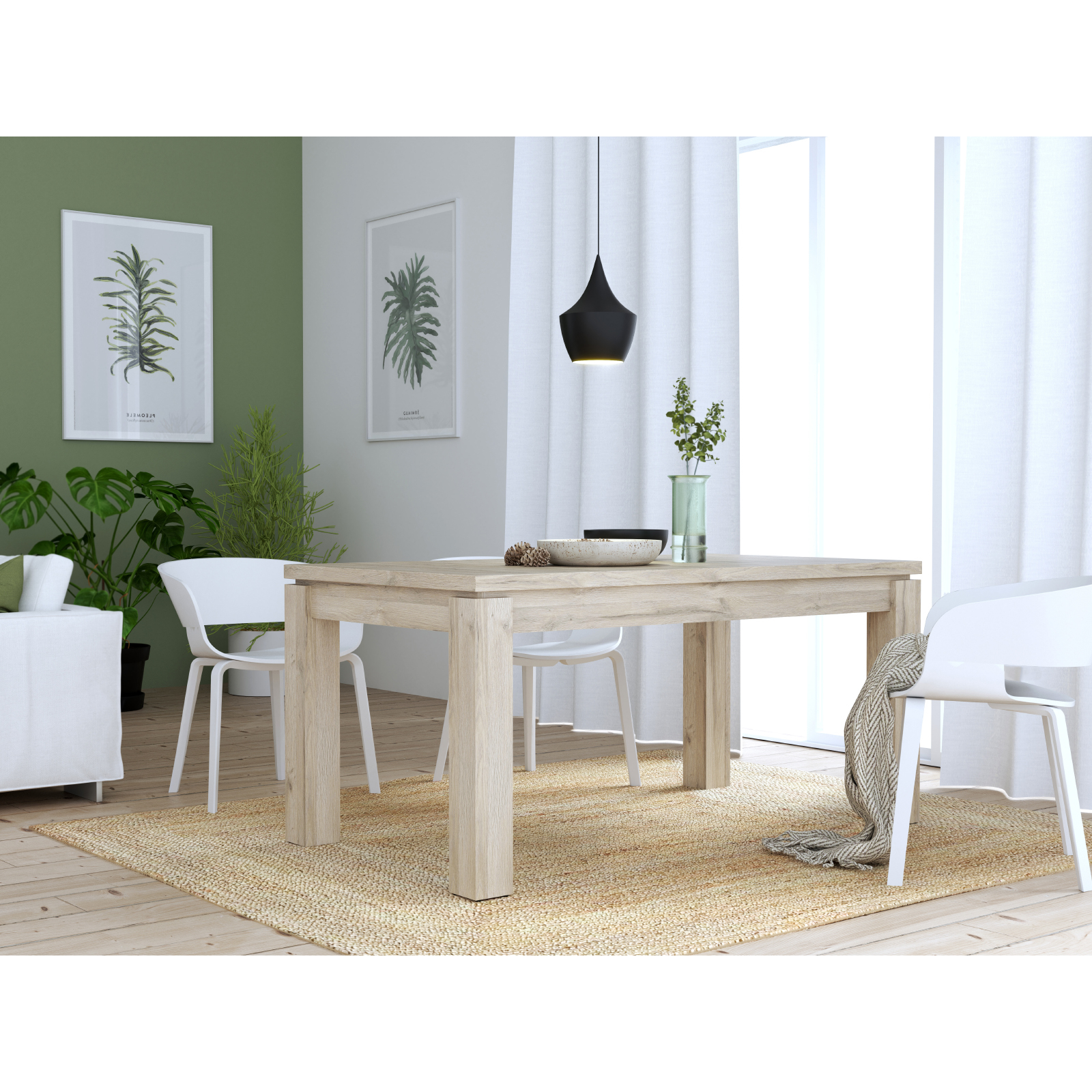 Masute Cafea - Masa extensibila ELARA, stejar Bianco, 90,4x160,4x76,1 cm