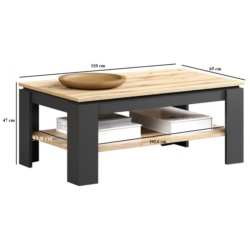 Colectia ESTEBAN - Masuta de cafea ESTEBAN, grafit + stejar evok, 110x65x47 cm
