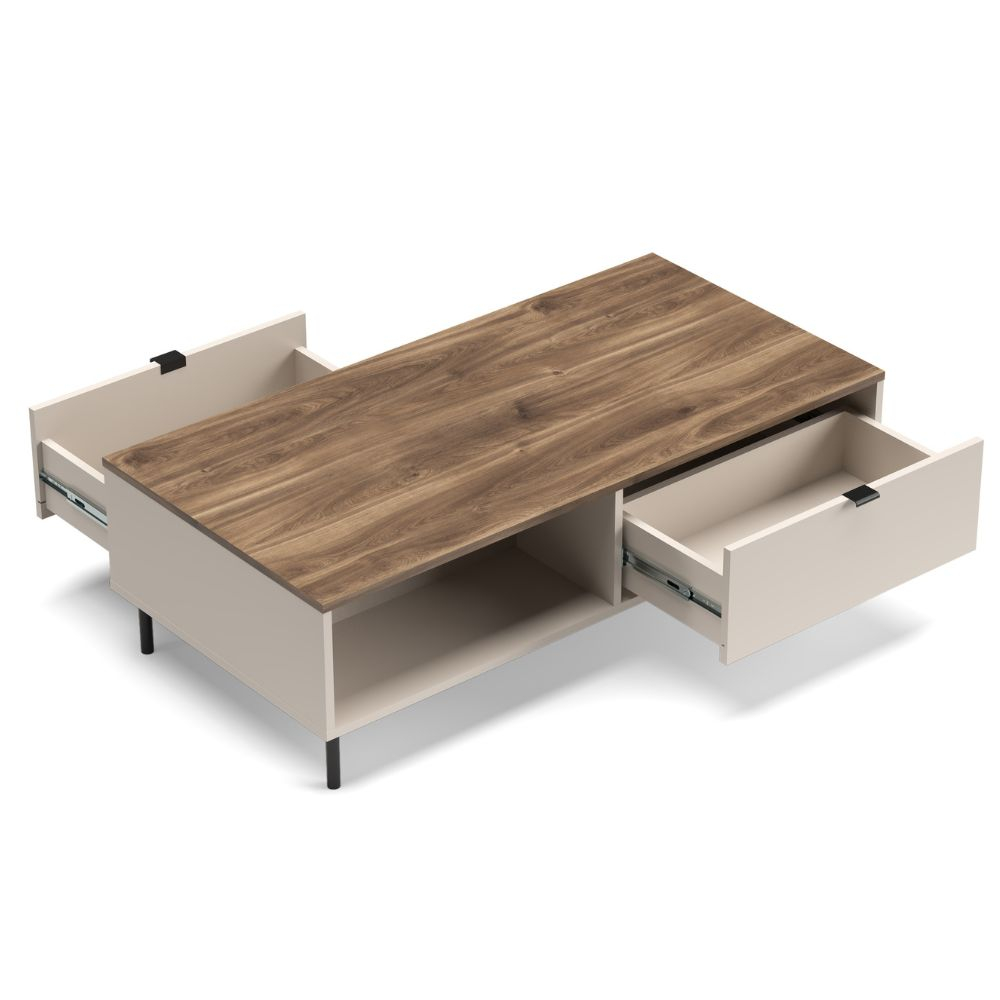 Colectia EVO - Masuta de cafea EVO, 2 sertare, casmir + stejar castello, 110x60x37 cm