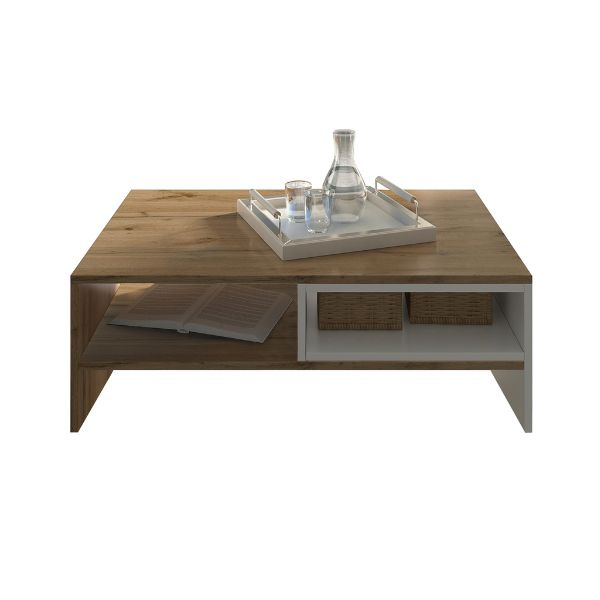 Masute Cafea - Masuta de cafea VIGO, cu raft, alb + stejar wotan, 90x60x35,5 cm