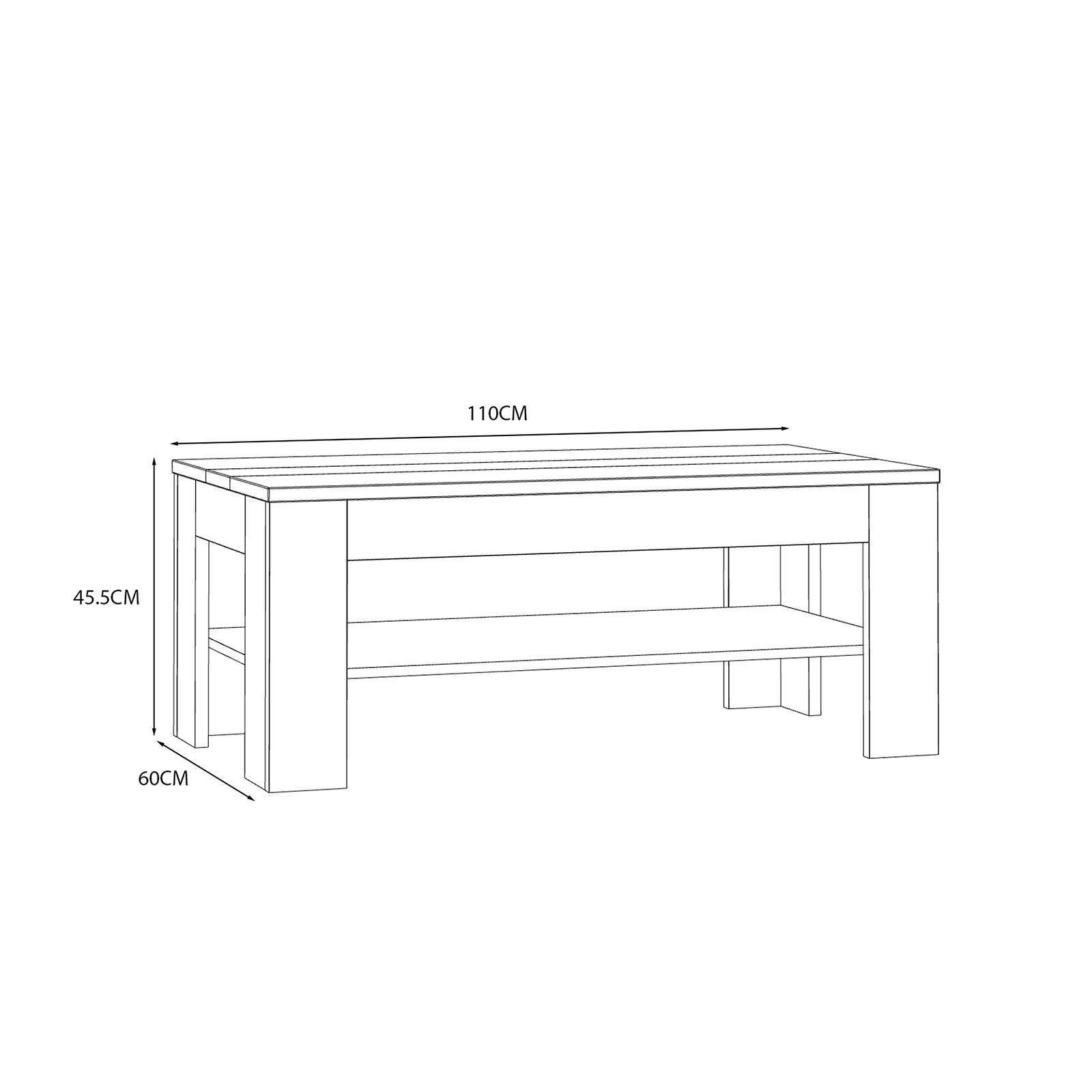 Masute Cafea - Masuta living AMBRA, alb + stejar Rovere, 110x60x46 cm