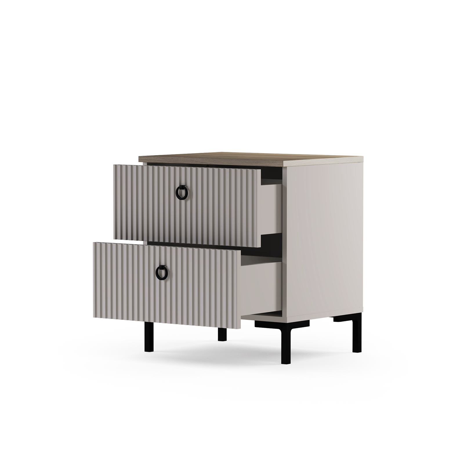 Noptiere - Noptiera DOMINICA, 2 sertare, taupe + stejar silverjack, 53,5x41x59 cm