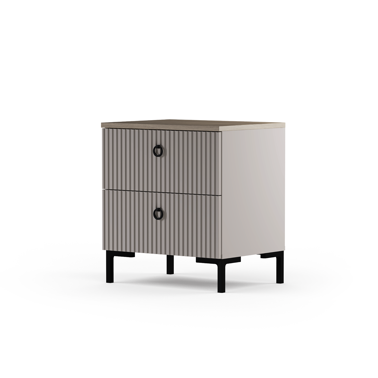 Noptiere - Noptiera DOMINICA, 2 sertare, taupe + stejar silverjack, 53,5x41x59 cm