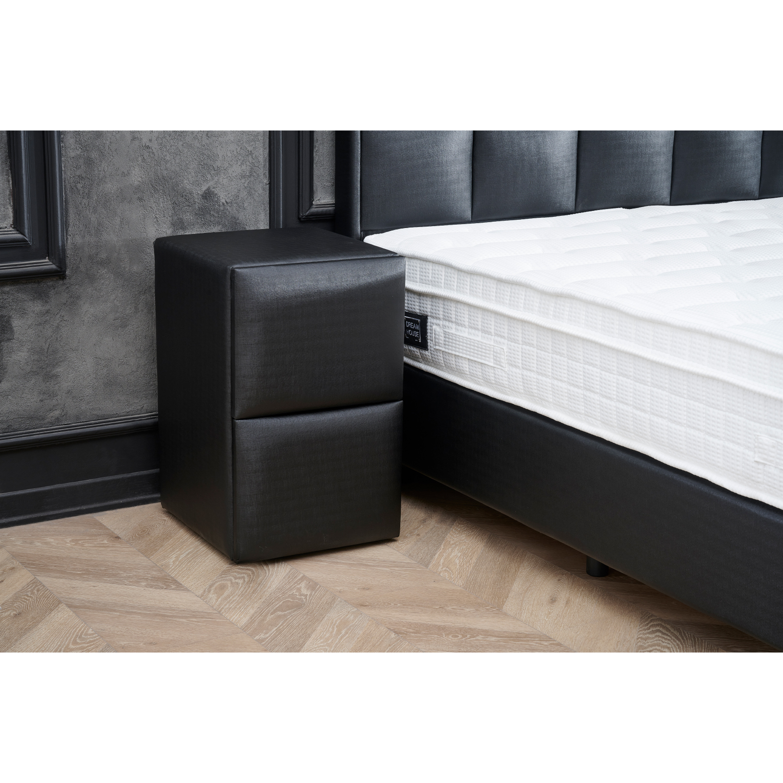 Noptiere - Noptiera SIESTA cu 2 sertare, piele ecologica negru